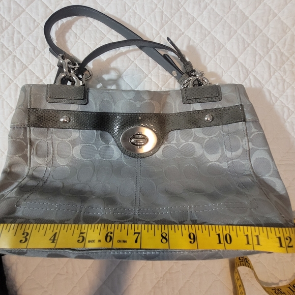 Coach Penelope Grey Signature Logo Carryall Canvas Bag with Embossed Snakeskin - Picture 11 of 14